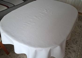 Obrus duży lniany biały ze wzorkiem, 174 x 132, do sprzedania