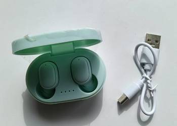Słuchawki TWS Bluetooth miętowe + etui i kabel