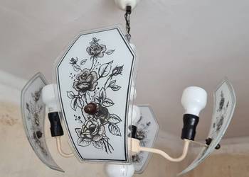 4 żarówki energooszczędne + Lampa żyrandol prl szklany porcelana sprawny