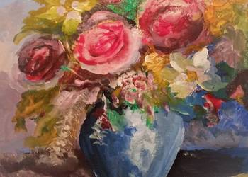 Obraz akrylowy "Kwiaty w niebieskim wazonie"