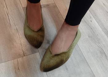 (41/42) Zielone, welurowe baleriny wieczorowe NOWE