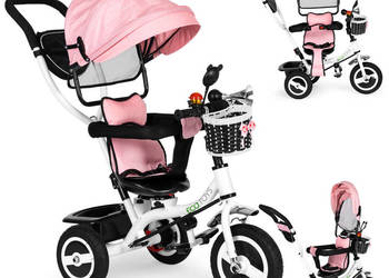 Rower trójkołowy obracany daszek wytrzymałe gumowe koła różowy ECOTOYS