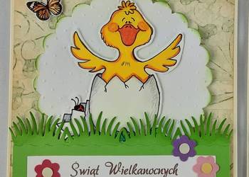 Wielkanoc Kartki ręcznie robione WESOŁE kurczaki kwadratowe