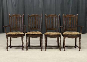 Komplet 4 krzeseł drewnianych rzeźbionych (w tym 2 z podłokietnikami)