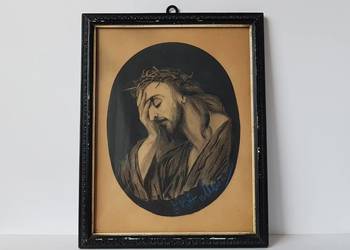 Stary obraz Chrystus w koronie cierniowej, sygnowany, 1896
