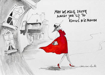 "Mam własną drogę" praca akwarelami oraz piórkiem artystki Adriany Laube