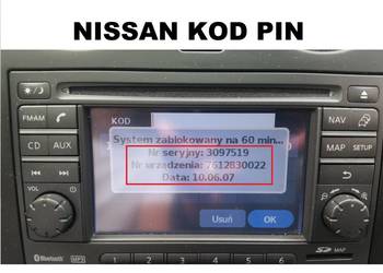 Kod PIN do radia Nissan Note, Qashqai, Micra, Juke, Cube, radio LCN 1