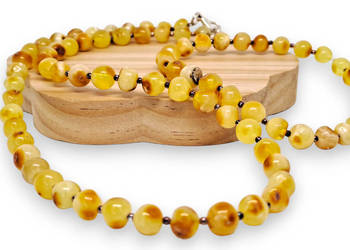 Komplet korale i bransoletka z bursztynu bałtyckiego barok mleko #1373