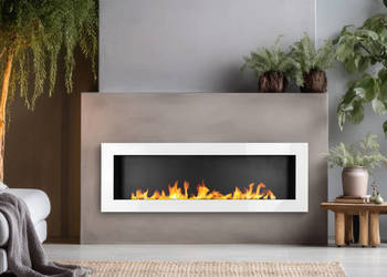 BIOKOMINEK 1200X400 BIALY Biokominek wiszący 1200x400 biały połysk z szybą