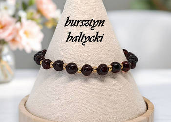 Bransoletka z bursztynu, bursztyn bałtycki wiśniowy #824