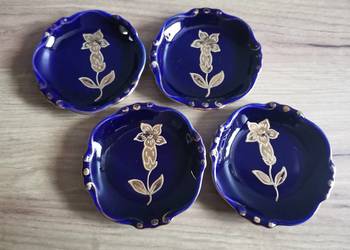 Stara kobaltowa porcelana Ilmenau 4 złocone konfiturówki