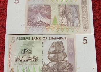 ZIMBABWE 5 DOLLARS 2007 Rok Kolekcjonerski Banknot 1 szt UNC