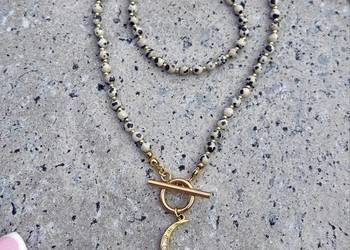 Naszyjnik choker kamienie naturalne jaspis dalmatyński księżyc luna moon