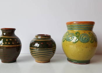 3 x wazonik ceramiczny, wazoniki, wazon, Łysa Góra ?, ceramika PRL