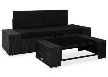 3-cz. zestaw wypoczynkowy do ogrodu rattan PE czarny WM-49507