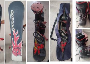 Snowboard dla dziecka komplet - deska pokrowiec buty i kask
