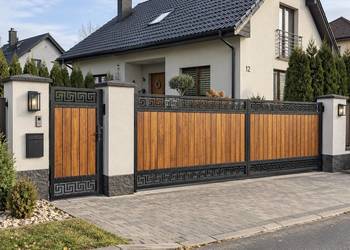 D2 Brama dwuskrzydłowa wjazdowa kuta drewno