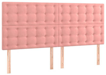 Zagłówek do łóżka z LED różowy 200x5x118/128 cm aksamit WM-3122929