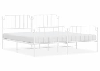 Metalowa rama łóżka z wezgłowiem i zanóżkiem biała 200x200 cm WM-373961