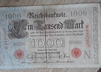 1000 Marek Niemcy 1910 rok Czerwony stempel