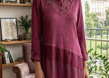 Sukienka tunika 38 M Body Needs by Minootex – niemiecka, koronka, burgund