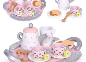 Drewniany zestaw do herbaty filiżanki czajnik 15 elementów ECOTOYS