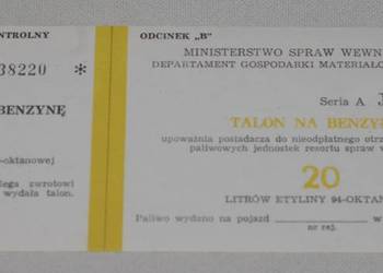 Sprzedam talon na 20l benzyny z czasów PRL