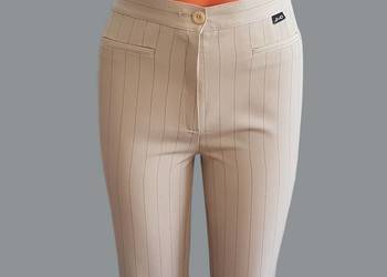 Damskie eleganckie beżowe spodnie materiałowe w paski JbyC 42/XL