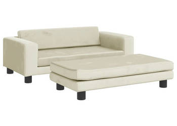 Sofa dziecięca z podnóżkiem kremowa 100x50x30 cm aksamit WM-3196413