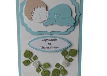 Zaproszenia Chrzest Dziecko W Serwetce C6 Błękit - Biel