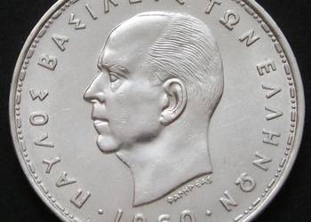 GRECJA 20 DRACHM 1960 - KRÓL PAWEŁ - SREBRO
