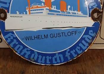Niemiecki okręt- WILHELM GUSTLOFF, emaliowany szyld reklamowy
