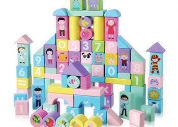 Drewniane klocki edukacyjne kolorowe 100szt Ecotoys