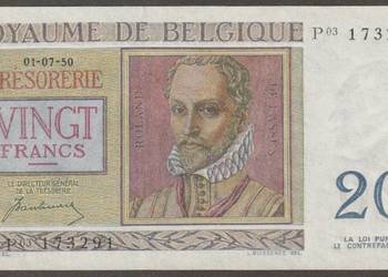 BELGIA 20 FRANKÓW 1956 - STAN BANKOWY UNC -