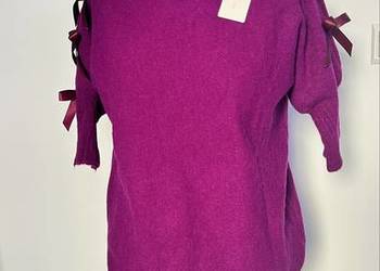 Sweter z kokardkami wycięcia amarant banan mięta uniwersalny akryl