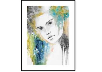 Kobieta, twarz akwarela, oryginalny plakat 50/70 cm /1/
