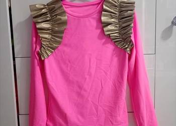 Bluzka różowa złote falbanki eko skóra