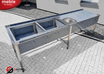 Basen zlew gastronomiczny spawany dwukomorowy + mała komora 2700x700x850 mm