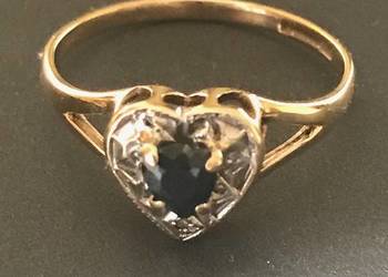 14K Pierścionek z diamentem i szafirem.