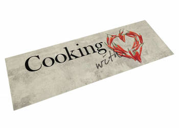 Dywanik kuchenny napis Cooking i papryczki 60x180 cm aksamit WM-4005624