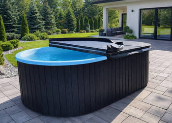 BASEN OGRODOWY WOLNOSTOJĄCY W ZABUDOWIE Z DESKI KOMPOZYTOWEJ Z HYDROMASAŻEM