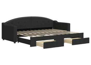 Sofa rozsuwana z szufladami czarna tkanina 80x200 cm WM-3197563
