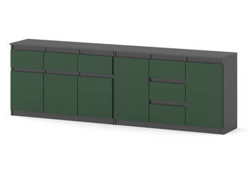 Komoda 6 Szuflad 240cm Szafka Salon Sypialnia Szara Mat Butelkowa Zieleń