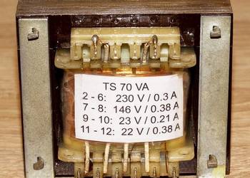 Transformator sieciowy TS 70 VA, U1: 230 V; U2: 146 V, 23 V, 22 V; 50 Hz