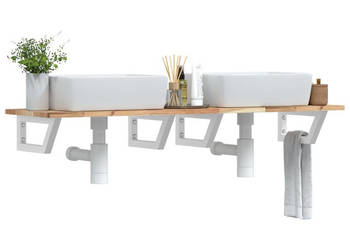Półka ścienna pod umywalkę stal i lite drewno akacjowe WM-3302686