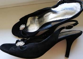 eleganckie sandały szpilki biżuteryjne Lisa Kay 39 skóra zamsz premium