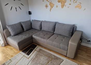 Narożnik rozkładany jasny BEZOWY-SZARY wygodny w bardzo dobrym STANIE