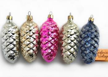 Stare bombki szklane szyszki z brokatem, bombka szyszka, PRL vintage