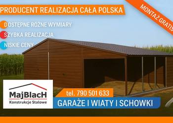 Ładny Garaż Blaszany BRĄZ / RAL  z zadaszeniem bocznym - Maj-Blach