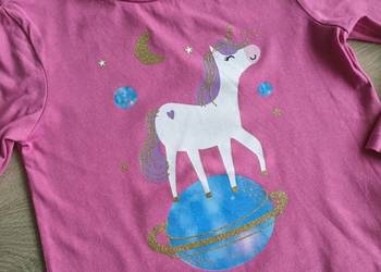 Bluzka koszulka dziewczęca na długi rękaw różowa z jednorożcem 122